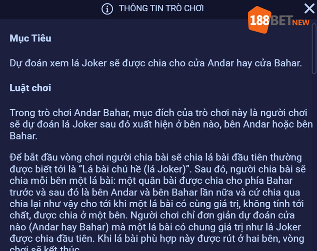 Luật chơi Andar Bahar trực tuyến tại 188Bet