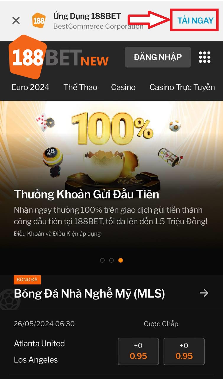 Bấm vào cài đặt ở trang chủ 188Bet trên hệ điều hành iOS